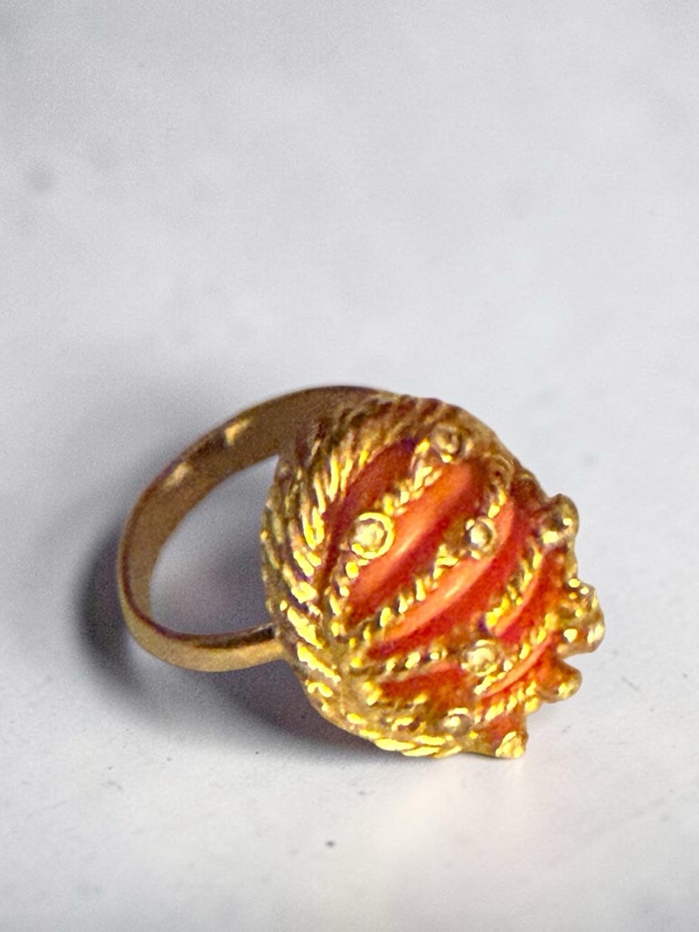 Gold-Tone Orange Enamel Statement Ring